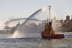 Shirley Smith (tug vessel) demonstrating water display on Sydney Harbour