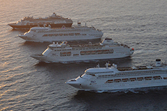 Four cruise ships in a row out at sea