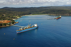 Aerial shot of berths at Port of Eden with two vessels occupying the two berths