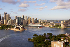 Aerial shot of Sydney Harbour with the Opera house, OPT and the city skyline in full view