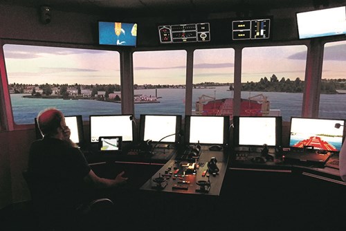 Marine pilot takes control of the simulator